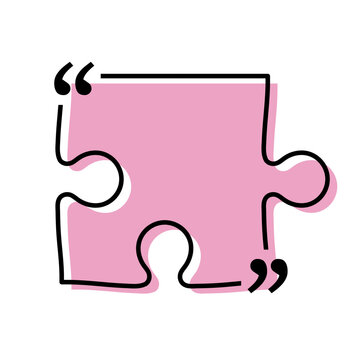 Quote box title isolated. Pink puzzle style speech quotation mark frame. Text talk info message box border. Dialog mark speech quotes icon. Vector png illustration
