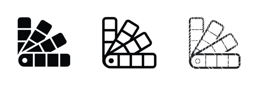 Color palette and swatch icon set in solid, outline, and hand drawn styles for graphic design, painting, illustration, and creative projects