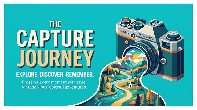 Person taking photo with vintage camera on scenic journey