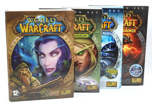 World of Warcraft. Computer game. Expansion set with the Burning crusade, Wrath of Lich king and Cataclysm.
