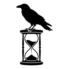 Obraz premium Raven perched on top of vintage hourglass silhouette style