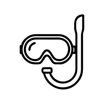 Scuba diving mask with snorkel outline icon for water sports.