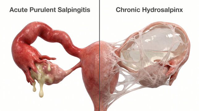 Acute Purulent Salpingitis vs Chronic Hydrosalpinx 3D Medical