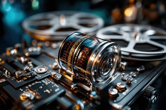 Vintage audio equipment showcasing a detailed reel on a tape machine from the 20th century