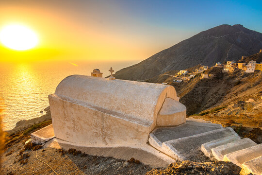 Olympos, Picturesque Traditional Village on a Mountain slope at sunset,  Karpathos, Dodecanese Island, Greece