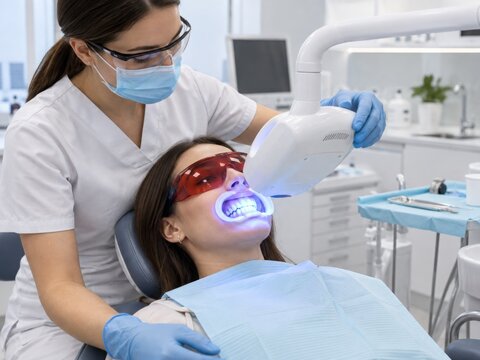Dental Hygienist Performing Teeth Whitening Treatment