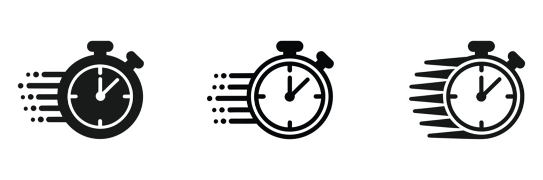 Fast Response and Speed Timer Icon Set for time management, stopwatch, quick action, efficiency, productivity, deadlines, and performance