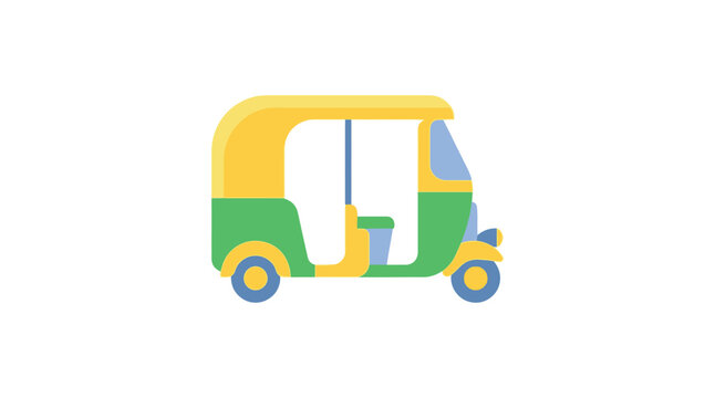 Yellow and green auto rickshaw illustration on a white background