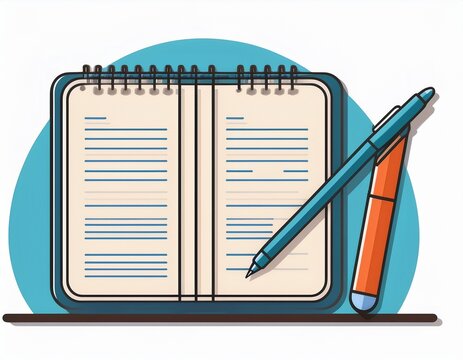 flat design blogging notepad and pen on white background