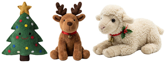 A charming set of soft plush holiday characters including a Christmas tree, reindeer and sheep with festive felt details. © A2026_XXX