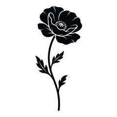 Obraz premium Black poppy flower vector illustration with delicate stem and leaves
