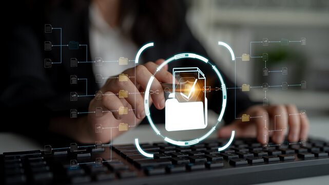 Modern Business Technology Concept with Digital Data Management and File Organization in a Virtual Environment. Sentient.