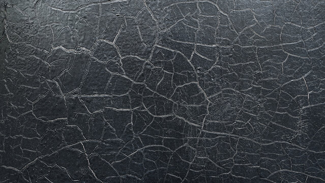 Abstract cracked black paint texture background with glossy finish
