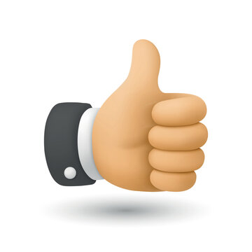 Thumbs Up Vector Illustration. 3d Like Hand Icon, 3D Thumb Up Gesture Illustration for Approval, Positive Feedback, Social Media, Success, Vote, Agreement, Good Review Design