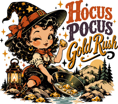 Vintage California Halloween Hocus Pocus Gold Rush Clipart