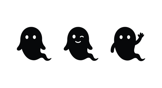 Three black ghost silhouettes display different expressions against a white background apparition phantasm specter wraith