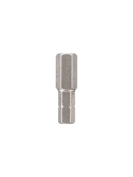 Metal 8 mm hex nut driver socket bit is isolated.