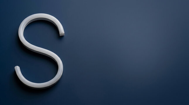 A striking white letter S stands out against a smooth dark blue background, casting a soft shadow with plenty of clean negative space for your custom design layout