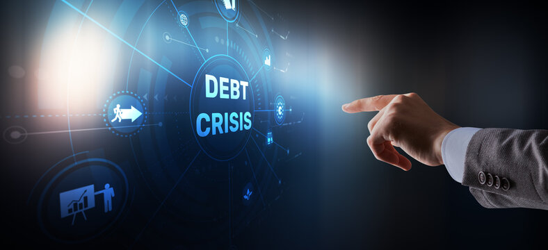 Global debt crisis analysis with economic charts and financial instability risk assessment metrics