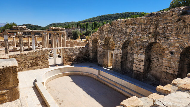 Stratonikeia Ancient City in Yatağan, Muğla, dating to the 2nd century CE and featuring recessed niches and arched openings chara