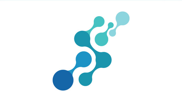 Connected molecular structure graphic element featuring bright blue and turquoise circular nodes floating together