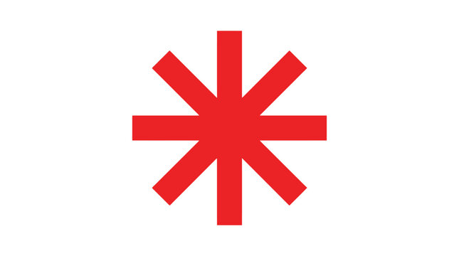 Bright red asterisk geometric symbol rendered cleanly against plain white minimalist digital background