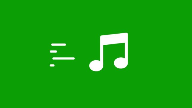 Minimalist musical note icon with motion lines animation on green screen background.