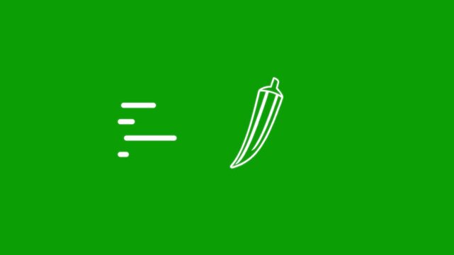 Animated okra vegetable icon moving quickly on green screen background, motion graphics.