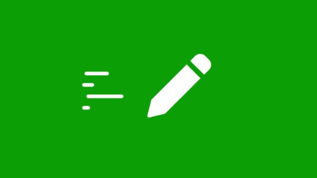 A white pencil writing on a vibrant green screen with quick horizontal dash lines, symbolizing fast note taking and quick editing.