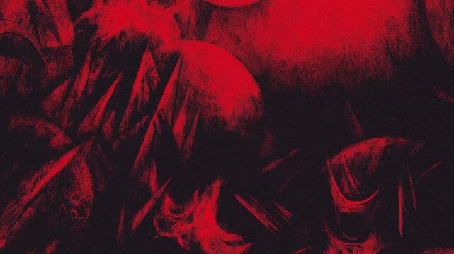 Animated Grunge Black and Red Texture Overlay. Distressed Noise, Dust, Scratch and Abstract Ink Patterns. Dark Cinematic Grunge Background Loop. 4K Motion Graphics Video