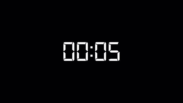 Ten seconds count up timer animation.from 10 to 0 seconds on transparent background, 10 sec digital count up timer with alpha channel, 10 second count up timer animation in 4k.