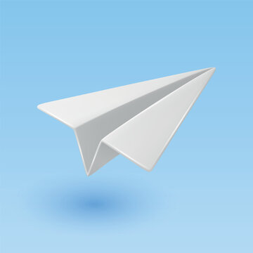White Paper Airplane Vector Illustration. 3d Paper Plane Icon. Origami Paper Airplane Illustration on Blue Background for Send Message, Email, Delivery, Startup, Communication and App Design