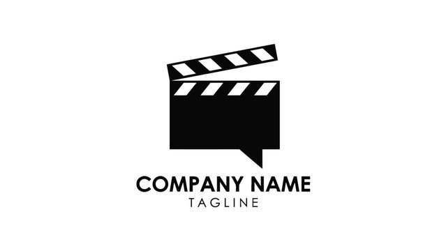 Modern minimalist movie clapperboard vector logo design featuring bold black and white graphic shapes