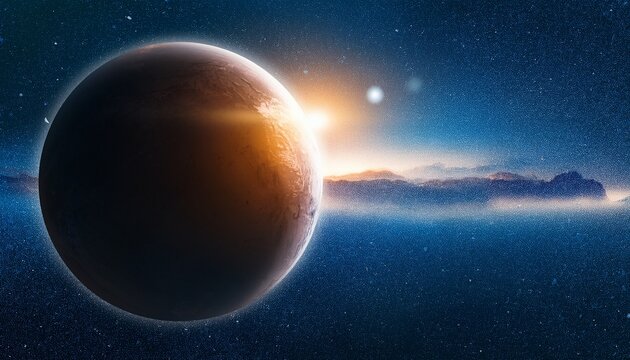 celestial orb and tiny star in vast cosmic expanse for science and exploration themed projects