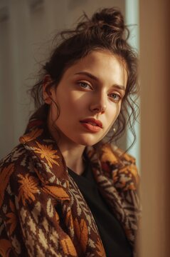 Portrait of indie sleaze fashion content creator with confident gaze and soft lighting