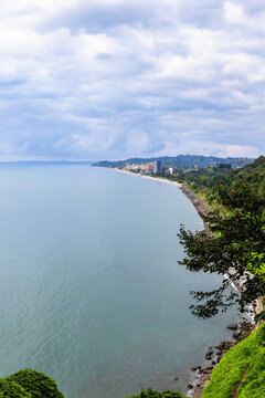view of Black Sea coast with resort town of Chakva