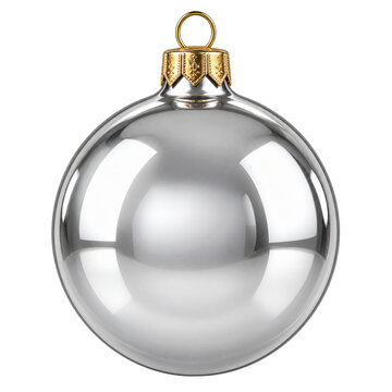 Shiny silver Christmas bauble on a transparent background