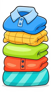 Colorful neatly folded sweaters stacked in a pile showing various textures and patterns ideal for clothing and laundry concepts