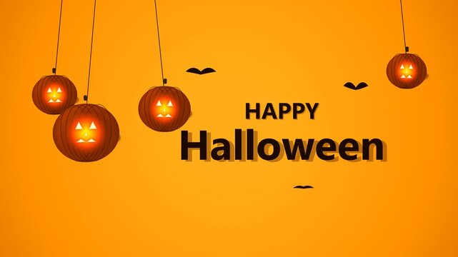 Happy Halloween celebration motion video featuring glowing hanging jack o lanterns and flying bats