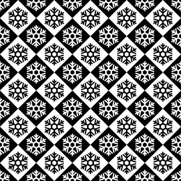 Snowflake seamless pattern. Repeating snowflakes patterns. Winter design for prints. Repeated black freezing snow isolated on white background. Freeze snowing. Repeat star frozen. Vector illustration 