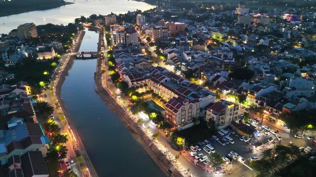 Drone photography of Hoi An Lantern Festival with glowing