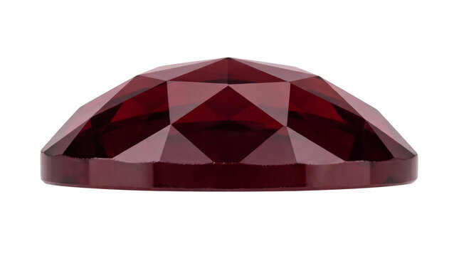 Red garnet gemstone side view profile, faceted ruby rose cut precious stone, luxury deep crimson jewel for fine jewelry design isolated PNG with Transparent Background