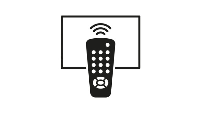 Black television remote control icon featuring wireless signal waves for smart home entertainment systems