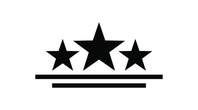 Three black stars symbol graphic logo design with horizontal lines underneath on white