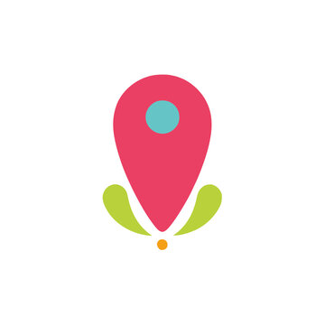 Stylized location pin icon with leaves