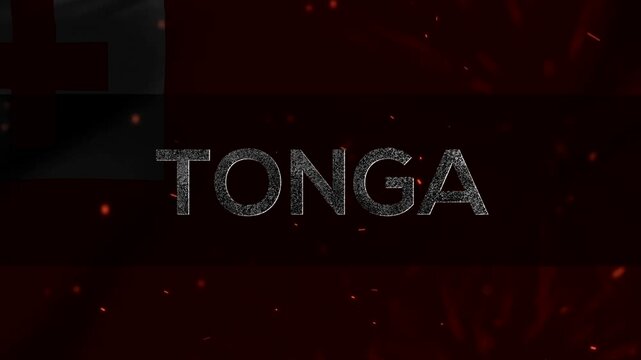 National flag of tonga with glowing particles and metallic text effect