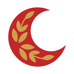 Red crescent moon with golden leaves and stems © rudi
