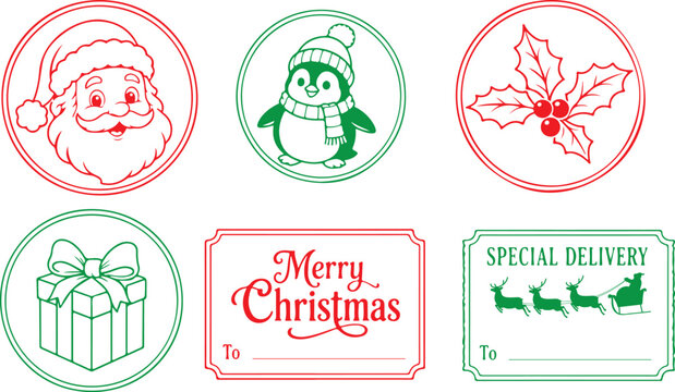 Christmas vector cute rubber  stamp seals 