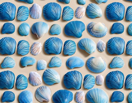 seamless blue seashell pattern on soft beige coastal background