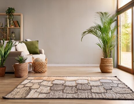 stylish area rug enhancing home decor with copy space for design